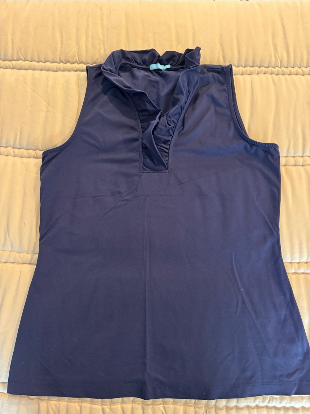 Sleeveless Ruffle V-Neck Top in Navy